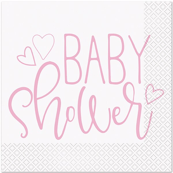 Pink Hearts Baby Lunch Napkins, 6.5 inch fold, set of 16