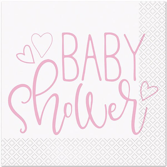 Pink Hearts Baby Lunch Napkins, 6.5 inch fold, set of 16