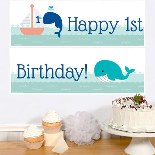 Birthday Direct's Little Whale 1st Birthday Blue Two Piece Banners