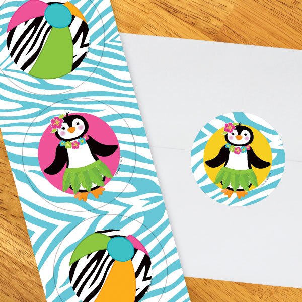 Birthday Direct's Penguin Hula Party Circle Stickers