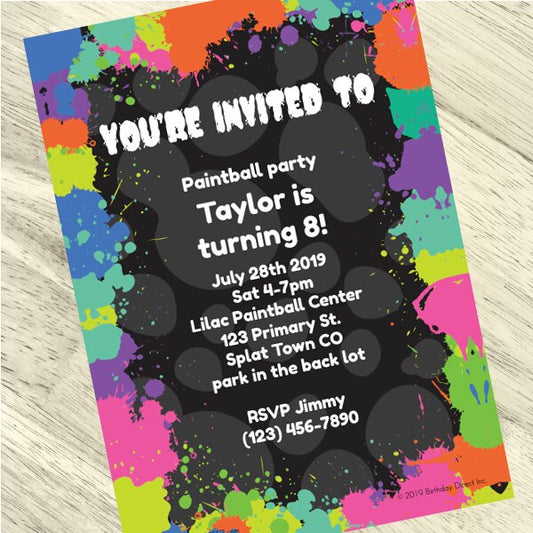 Birthday Direct's Paintball Party Custom Invitations