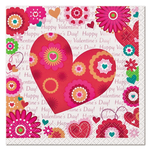Valentine Hearts in Bloom Beverage Napkins, 5 inch fold, set of 16