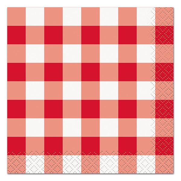 Red and White Gingham Beverage Napkins, 5 inch fold, set of 16