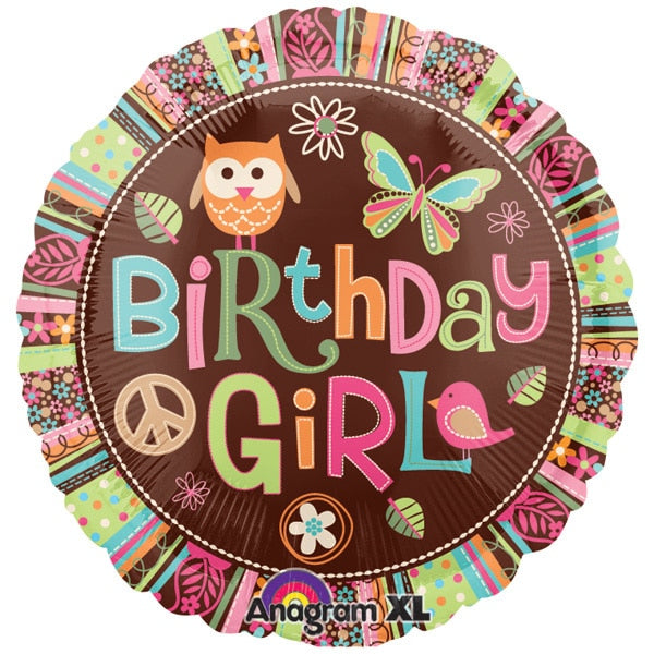 Owl Hippie Chick Birthday Foil Balloon, 18 inch, each
