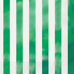 Green Foil with White Stripe Lunch Napkin, 7 inch folded, set of 16
