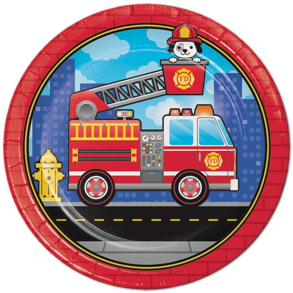 Firefighter Fire Engine Dinner Plates, 9 inch, 8 count