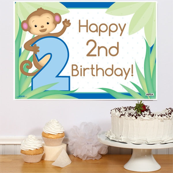 Little Monkey Blue 2nd Birthday Sign, 8.5x11 Printable PDF Digital Download by Birthday Direct