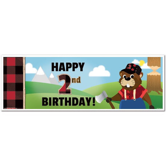 Woodland Beaver 2nd Birthday Tiny Banner, 8.5x11 Printable PDF Digital Download by Birthday Direct