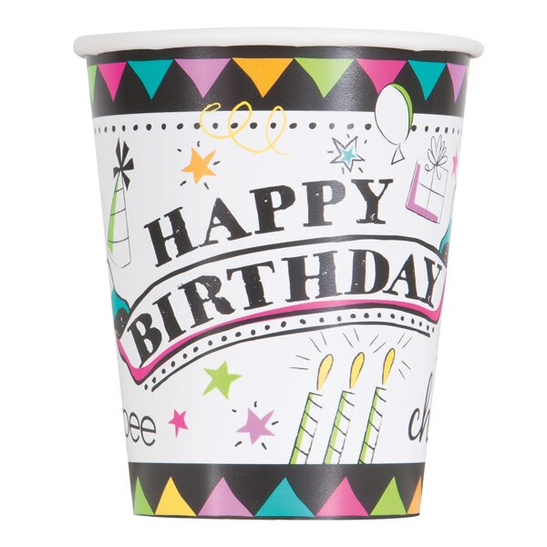 Doodle Birthday Cups, 9 ounce, 8 count