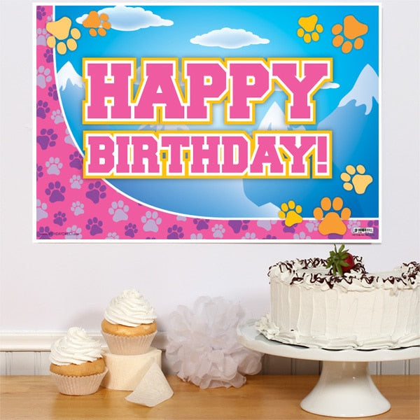 Pawty Prints Pink Birthday Sign, 8.5x11 Printable PDF Digital Download by Birthday Direct