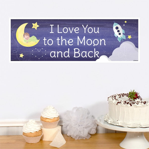 To the Moon Baby Shower Tiny Banner, 8.5x11 Printable PDF Digital Download by Birthday Direct