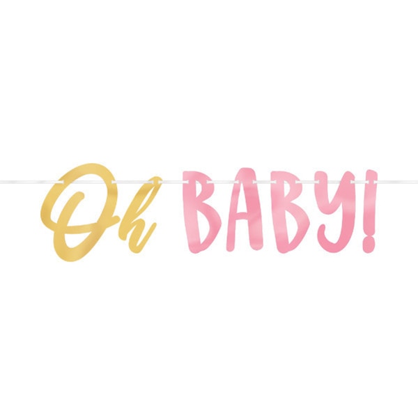 Oh Baby Pink Foil Letter Banner, 12 feet, each