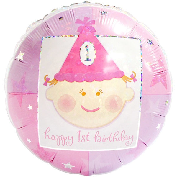 1st Birthday Girl Party Foil Balloon, 18 inch, each