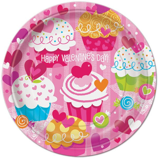 Valentine Cupcake Heart Dinner Plates, 9 inch, 8 count