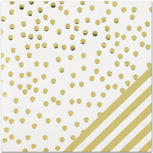 Gold Stripes and Dots Lunch Napkins, 6.5 inch fold, set of 20
