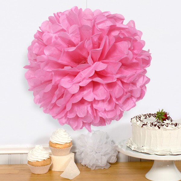 Hot Pink Puff Ball Tissue Decoration, 16 inch