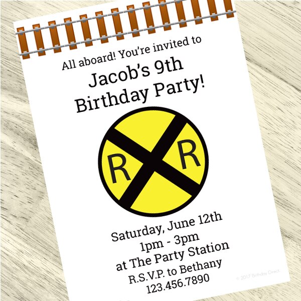 Birthday Direct's Railroad Crossing Party Custom Invitations