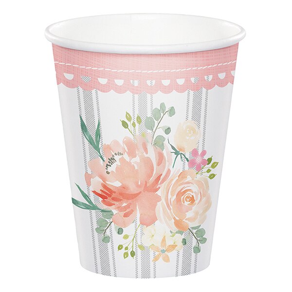 Farmhouse Floral Cups, 9 ounce, 8 count