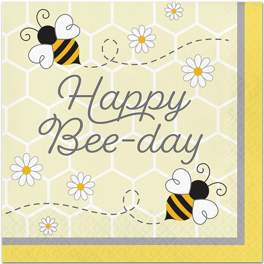 Bumble Bee Party Happy Bee-Day Lunch Napkins, 6.5 inch fold, set of 16
