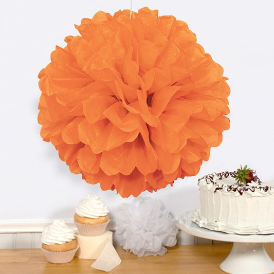 Pumpkin Orange Puff Ball Tissue Decoration, 16 inch