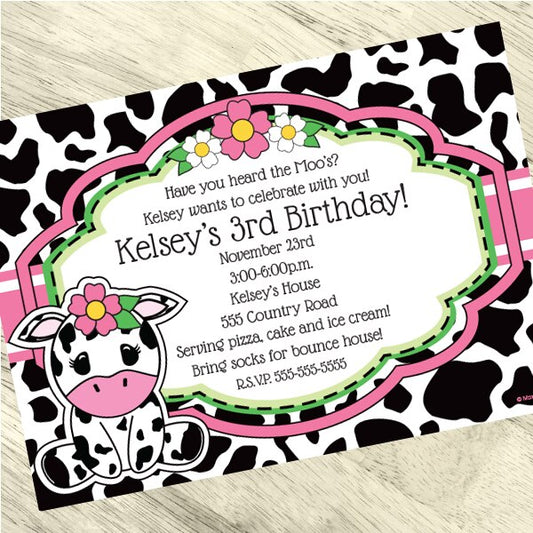 Birthday Direct's Cow Pink Party Custom Invitations