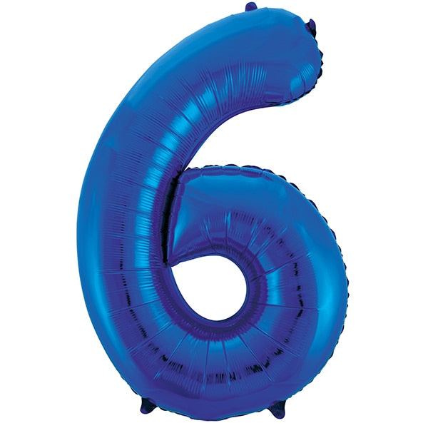 Blue Glitz Number 6 Foil Balloon, 34 inch, each
