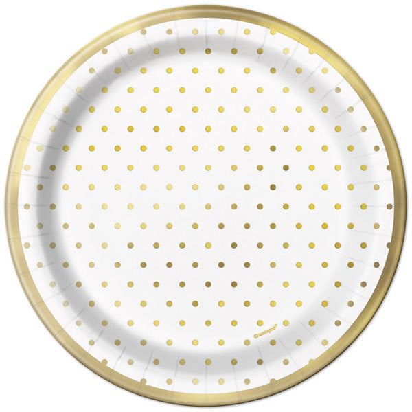 Gold Foil Mini Dots Dinner Plates, 9 inch, 8 count