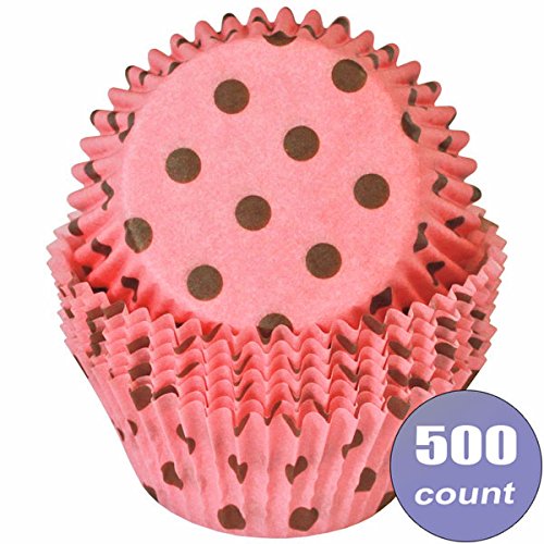 Cupcake Standard Size Greaseproof Paper Baking Cup - Wedding, Party, Shower, Crafts, Bakery  (Pink with Brown Polka Dots), standard, 500 count