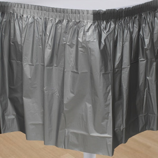 Silver Table Skirt, Plastic, 14 ft x 29 in
