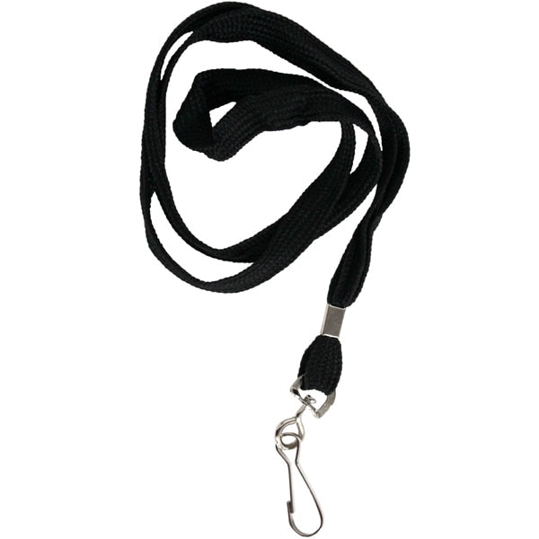 Black Lanyards, Fabric with Metal Clip, 19 inch, set of 12