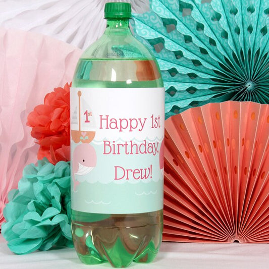 Birthday Direct's Little Whale 1st Birthday Pink Custom Bottle Labels