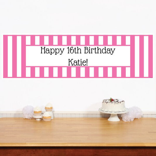 Birthday Direct's Stripe Pink and White Party Custom Banner