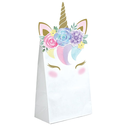 Unicorn Sparkle Floral Treat Bags with Attachments, 8 inch, 8 count