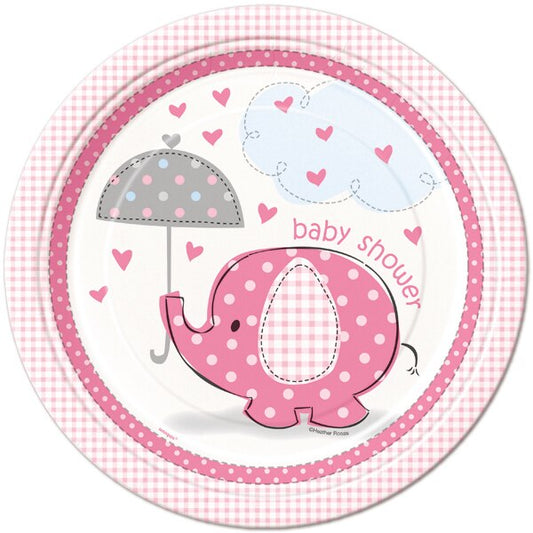 Elephant Baby Shower Pink Dinner Plates, 9 inch, 8 count