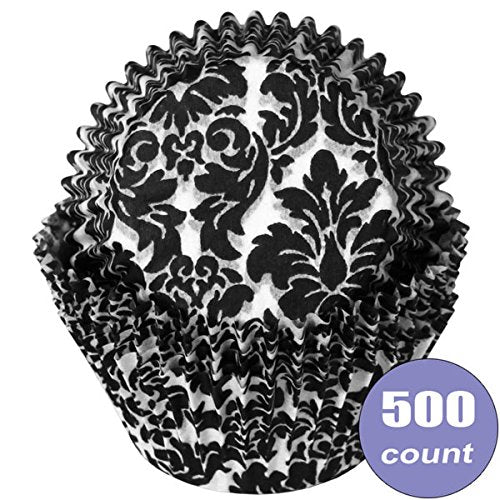 Cupcake Standard Size Greaseproof Paper Baking Cup Damask Black and White, standard, 500 count