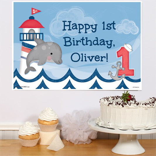 Birthday Direct's Nautical Dolphin 1st Birthday Custom Sign