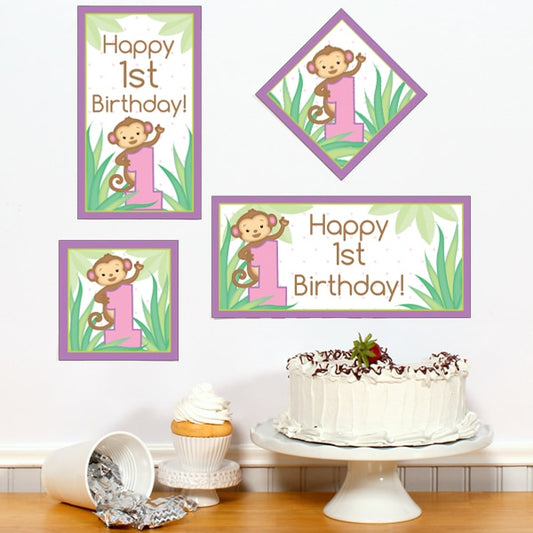 Birthday Direct's Little Monkey 1st Birthday Pink Sign Cutouts