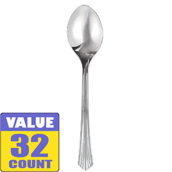 Silver Look Fan Handled Spoons, Plastic, 7.25 inch, 32 count