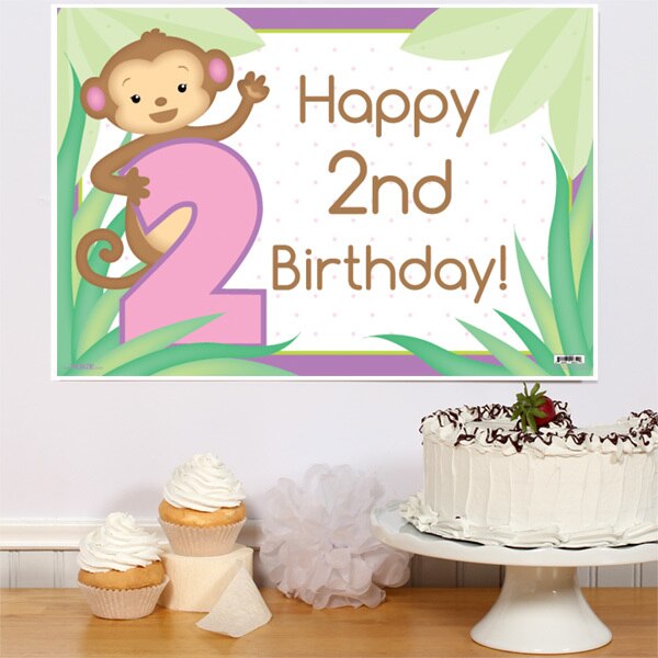 Little Monkey Pink 2nd Birthday Sign, 8.5x11 Printable PDF Digital Download by Birthday Direct