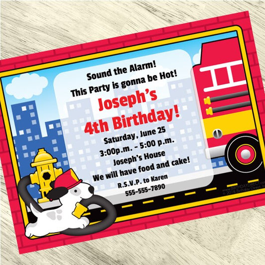 Birthday Direct's Fire Engine Party Custom Invitations