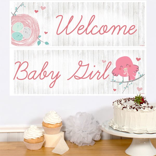 Birthday Direct's Little Bird Baby Shower Pink Two Piece Banners