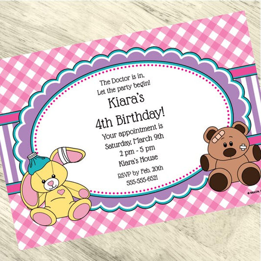 Birthday Direct's Teddy Bear Doctor Party Custom Invitations