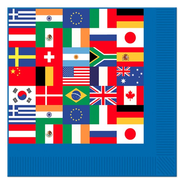International Flags Beverage Napkins, 5 inch fold, set of 16