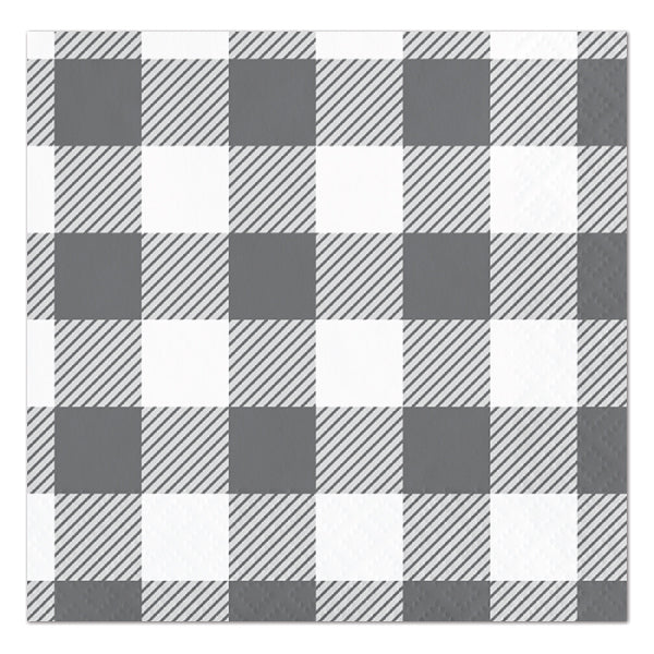 Gray and White Plaid Checkered Buffalo Plaid Beverage Napkins, 5 inch fold, set of 16