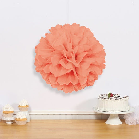 Coral Puff Ball Tissue Decoration, 16 inch