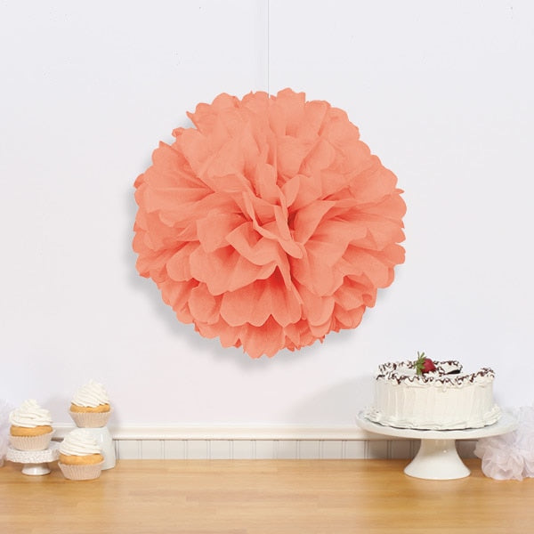 Coral Puff Ball Tissue Decoration, 16 inch