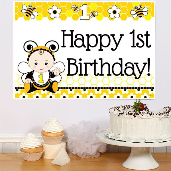 Bumble Bee 1st Birthday Sign, 8.5x11 Printable PDF Digital Download by Birthday Direct