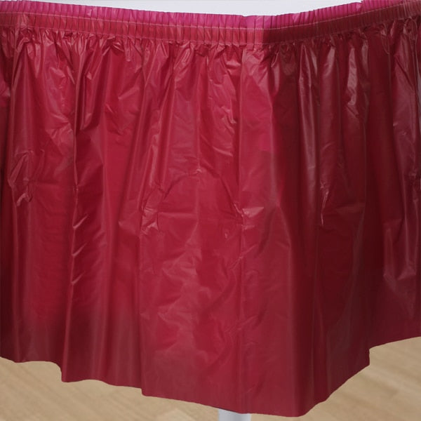 Burgundy Table Skirt, Plastic, 14 ft x 29 in