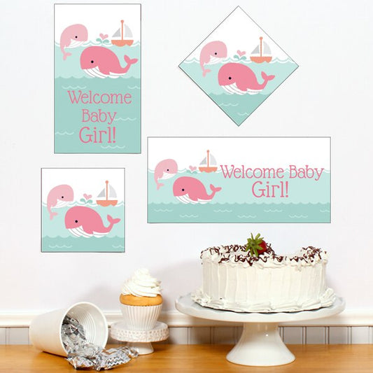 Birthday Direct's Little Whale Baby Shower Pink Sign Cutouts
