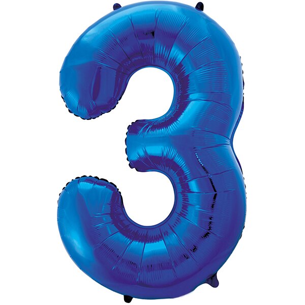 Blue Glitz Number 3 Foil Balloon, 34 inch, each